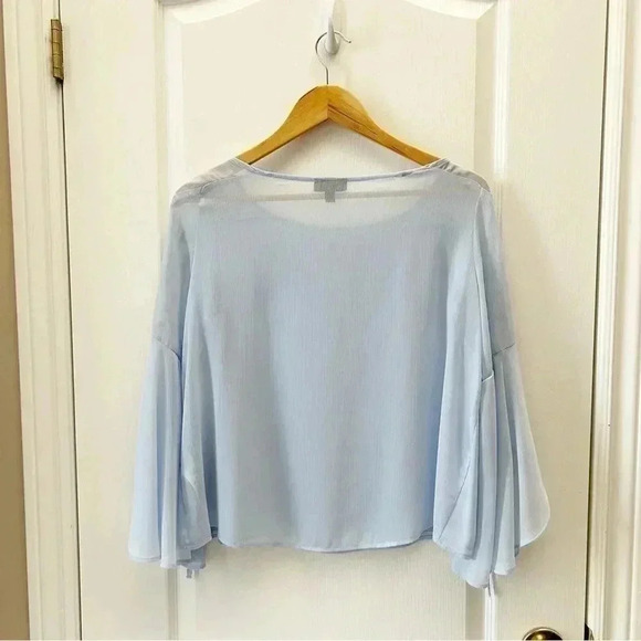 Topshop Eyelet Lace Up Fluted Sleeves Sheer Blouse Top Light Blue Size Small - Picture 6 of 16